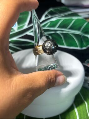 18 K Gold Filled Hawaiian Heirloom Ring with Carved Tahitian Pearl